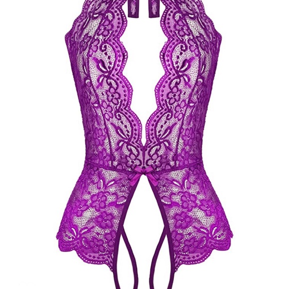 Women Teddy Lace Halter Babydoll Bodysuit Lingerie - Picture 2 of 5